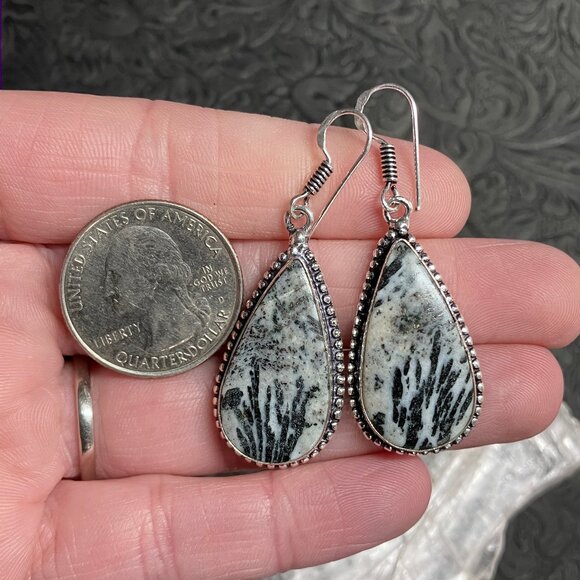 Hornblende With Pyrite Flecks Earrings Stone Crystal Jewelry - Picture 4 of 5